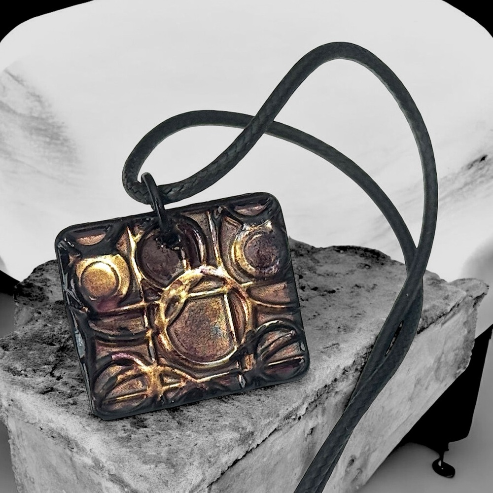 Artisan Iridescent Bronze Square Pendant Necklace